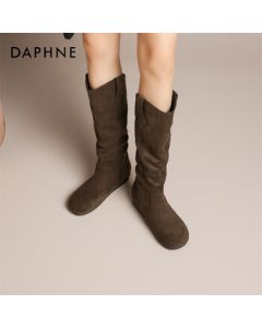 Daphne Women's Tall Boots Retro Western Stacked Boots Fleece-Lined Warm Winter Boots 4024605063 Brown Fleece 36