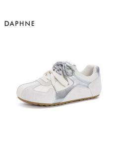 DAPHNE Women's Trainer Shoes Flat Double Lace-up Retro Casual Sneakers 4025101149 Gray Silver 35