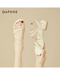 DAPHNE Fairy-style Low Heel Roman Sandals for Women, Summer Fashion Flat Sandals to Pair with Dresses, Beige, Size 36