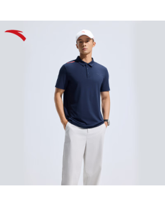 ANTA (ANTA) Unisex Cool-Feel Short-Sleeve Polo Shirt for Training - Midnight Blue XL (Men's 180)