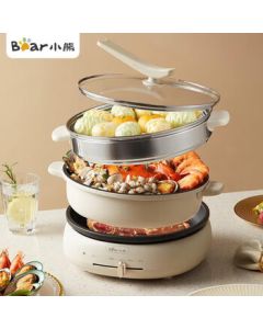 Bear Multi-Functional Pot for Frying, Stir-Frying, Boiling, and Steaming - Grill Pan, Hot Pot, Electric Cooking Pot, Steamed Bun Maker, Home Hot Pot Special Pot DHG-C40W2