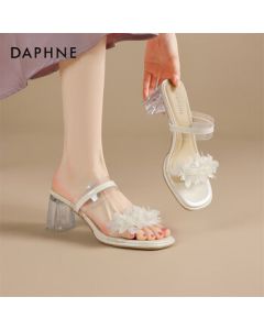 Daphne Women's Sandals New Summer Fairy Style Transparent Flat Slippers Outdoor High Heels 4025303149 Beige 37