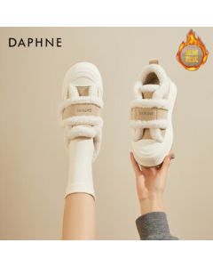 Daphne Women's Winter Snow Boots New Thick-Soled Platform Shoes with Fleece Lining, Casual Hook-and-Loop Sneakers, Beige, Size 37