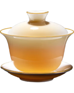 PAKCHOICE White Porcelain with Gold Tracing Three-Piece Ceramic Tea Set - Large Tea Brewing Bowl for One Person