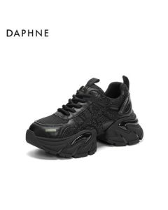 Daphne Platform Chunky Sneakers for Women - New Autumn Street Style Height-Increasing Casual Shoes in Black, Size 37