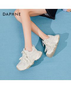Daphne Women's Chunky White Sneakers Fashion Casual Lace-Up Shoes White 40