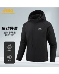 JEEP American Retro Unisex Autumn/Winter Casual Sports Windproof Waterproof Hiking Jacket Comfortable Black 4XL
