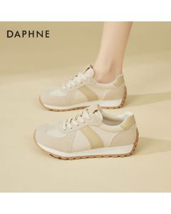 Daphne Fashion Lightweight Flat German Training Shoes for Women, Versatile Comfortable Soft-Soled Color-Blocked Casual Sneakers, Khaki, Size 35