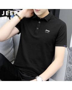 JEEP SPIRIT Men's Summer Short-Sleeve Polo Shirt, Business Casual Turn-Down Collar T-Shirt, Black, 3XL