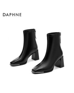 Daphne Women's Short Boots Square Toe Chunky Heel Elegant Versatile Boots 4024605045 Black 37