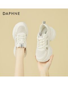 DAPHNE Women's Chunky Sneakers - Mesh Hollow Breathable Versatile Casual White Shoes - Beige Grey 38