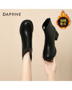 Daphne New French Heel Slim Ankle Boots Stylish Versatile Women's Martin Boots Black 【280g Fleece】 38