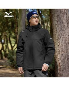 Mizuno Men's Outdoor Cotton Jacket, Autumn/Winter Hooded Windproof Warm Mountaineering Coat, Black, XL