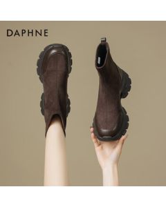 Daphne Short Boots Chunky Platform Ankle Boots for Women, Autumn/Winter New Arrival, Versatile Commuter Boots, Retro Slimming Boots - Brown, Size 37