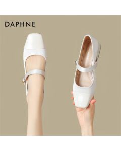 Daphne Mary Jane Shoes Women's Chunky Heel Strap Casual Flats 4024101570 Beige 40
