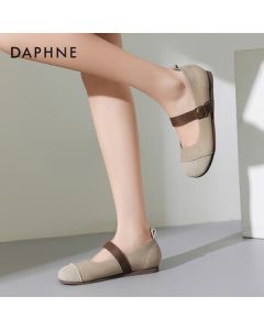 Daphne Mary Jane Shoes Women's Spring/Autumn Fashion Bean Shoes Sandals Retro Flat Birkenstock Single Shoes - Beige, Size 38