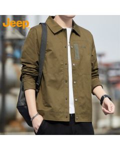 JEEP Men's Jacket, Spring/Autumn New Casual Workwear Loose-Fit Turn-Up Collar Top, Army Green, XL
