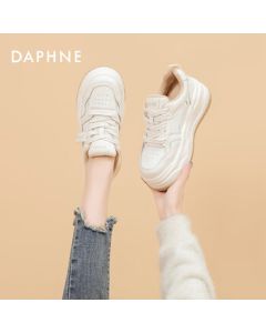 DAPHNE Women's Classic Canvas Sneakers with Thick Sole - Beige Size 36