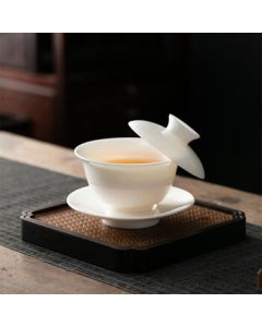 Simietang White Porcelain Lid Bowl Tea Cup, Fine Jade Porcelain Three-Talent Lid Bowl, Kungfu Tea Set, Tea Brewing Bowl, Ceramic