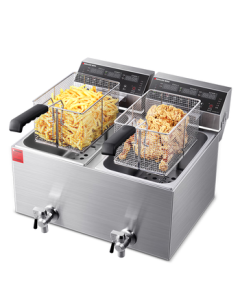 DEMASHI Electric Deep Fryer Commercial Use, Home Deep Fryer for Chicken, Fries, Dough Sticks, Skewers, Electric Deep Fryer L-172P (Dual Tank 34L)