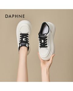 DAPHNE Daphne Thick-Soled Canvas Shoes Women's White Sneakers Student Shoes Beige-Black Size 39