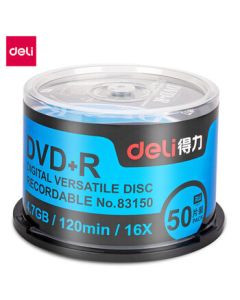 Deli 83150 DVD+R Blank Recordable Disc 4.7GB/120mm /16X (50 Discs/Bucket) (Silver)