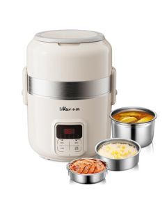 Bear Electric Lunch Box with Timer, 3-Layer Insulated Mini Rice Cooker, Steaming and Cooking Electric Hot Pot, 2L Large Capacity DFH-B20J1 for Office Workers