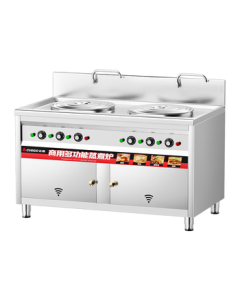 CHIGO Commercial Double-Headed Dual-Bucket Multifunctional Noodle Cooking Stove, Electric Heating Energy-Saving Soup Noodle Stove, Stainless Steel Spicy Hot Pot Stove, Braising, Stewing, and Congee Cooking Stove ZG-ZML-50