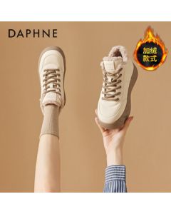 Daphne Fleece-Lined High-Top Plush Shoes for Women 2025 New Winter Warm Sneakers Casual Sports Shoes for Women - Beige Size 37