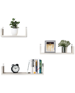 Shuaili No-Drill Wall Shelf, Wall-Mounted Shelf Set of 3 for Living Room/Dining Room, White SL8214Z