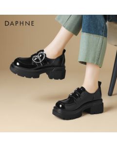 Daphne Women's Loafers British Style Thick-Soled Comfortable Leather Shoes 4023404543 Black 36