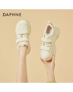 DAPHNE Women's Velcro Platform Sneakers with Thick Sole and Mesh Upper - Beige Size 37