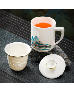 Tanghui TH-T81801 Thousand Miles of Rivers and Mountains Ice Jade Porcelain Tea Strainer Cup