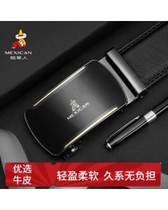 MEXICAN Men's Genuine Leather Belt with Automatic Buckle - Business Casual Trendy Waistband, Birthday Gift for Dad/Father