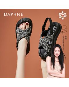 Daphne Platform Sandals Women's 2025 New Summer Chinese Style Casual Beach Shoes Black 37