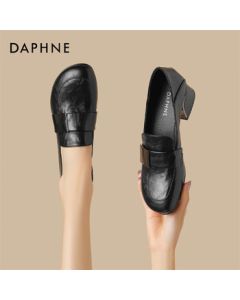 DAPHNE Women's Loafers Chunky Heel Slip-On Versatile Casual Shoes 4024101385 Black 38