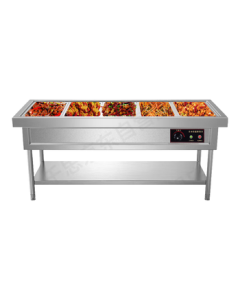 Qiansi Insulated Food Warmer Commercial, Stainless Steel Insulated Food Cart, Electric Heated Soup Warmer for Hotels and Cafeterias, 5-Compartment Serving Station with Portion Boxes [LC-GAST005]