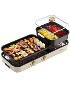 KONKA Electric Grill & Hot Pot, Multi-functional Dual-Purpose Electric Hot Pot with Separable Dual Temperature Control, Household Grill & Hot Pot Combo, Model KSKG-1980-W