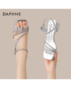 DAPHNE French Rhinestone Sandals for Women with Open Toe Elegant High Heels - Silver 35
