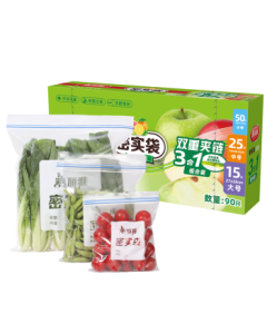 Meliya Self-Sealing Bags, 90 Pieces in Large, Medium, and Small Sizes, Double-Zipper Closure, Kitchen, Freezer Storage Bags, Food-Grade Thickened Fresh-Keeping Bags