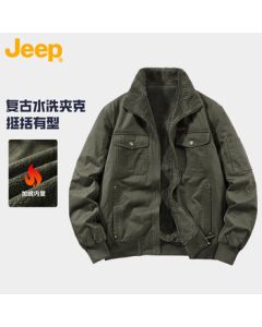 JEEP New Fleece-Lined Thick Work Jacket for Men, Winter and Autumn Warm Cold-Weather Military Green 3XL
