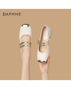 Daphne Women's Single Shoe National Style Mary Jane Shoes Retro Elegance Color-Blocking Chunky Heel Shoes 4024101706 Beige 38
