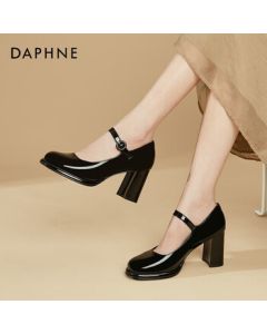 DAPHNE French Block Heel Mary Jane Shoes Square Toe Elegant High Heel Single Strap Sandals 4623101161 Black 35