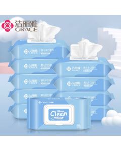 Grace Baby Hand & Mouth Wipes, Infant Wet Wipes, Stain Remover for Clothes & Face, with Lid, 80 Sheets * 10 Packs