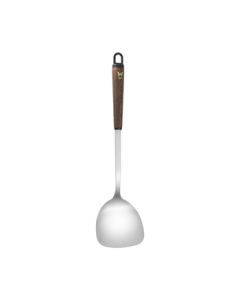 Double Gun 304 Stainless Steel Spatula with Solid Beech Wood Handle, Extra-Length Spatula Specially Designed for Cast Iron Woks