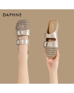 Daphne Sandals Open-Toe Mules Summer Slip-On Hollow-Out Casual Shoes 4025101816 Champagne 38