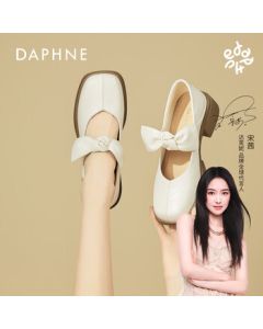 Daphne Bow Mary Jane Shoes Women's Slip-On Flats Square Toe Low Cut Chunky Heel Shoes - Beige, Size 39