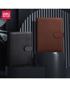 Deli Buckle Notebook A5 Leather-Look Simple Office Meeting Notepad Customizable Handbook 3151