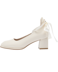 Daphne Women's High Heels 2022 Mary Jane Shoes Chunky Heel French Flats Beige 37