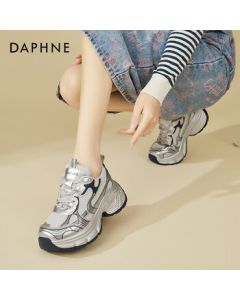Daphne Platform Mesh Casual Sneakers for Women, Fashionable and Versatile Elevating Chunky Dad Shoes, Grey Blue, Size 39